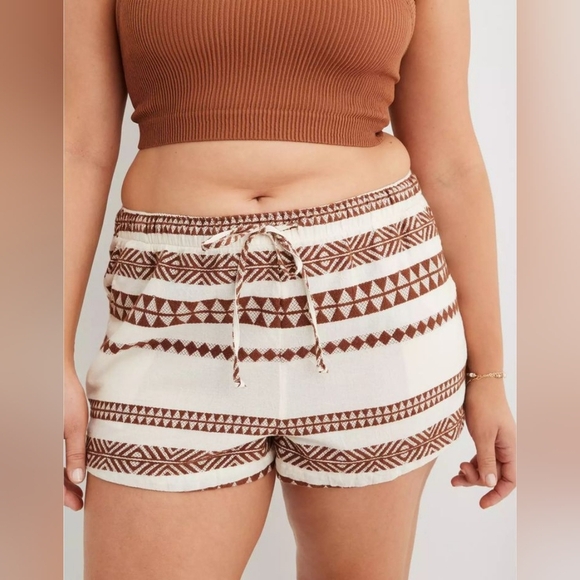 Aerie Cotton Low Rise Shorts Beige Brown Aztec Print Size Small Beach Boho Cute - Picture 8 of 8